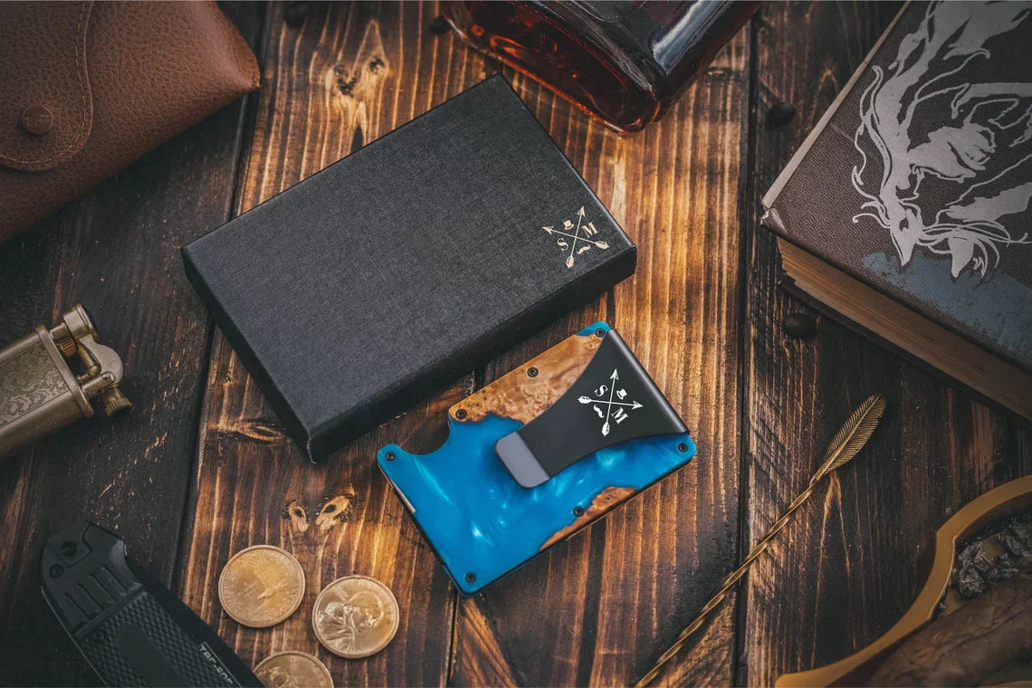 Personalized Dark Blue Wood Wallet