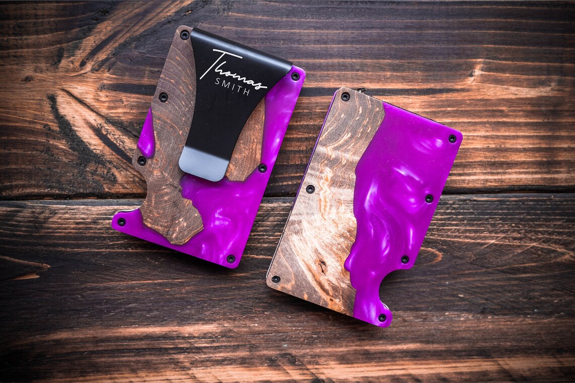 Personalized Purple Wood Wallet