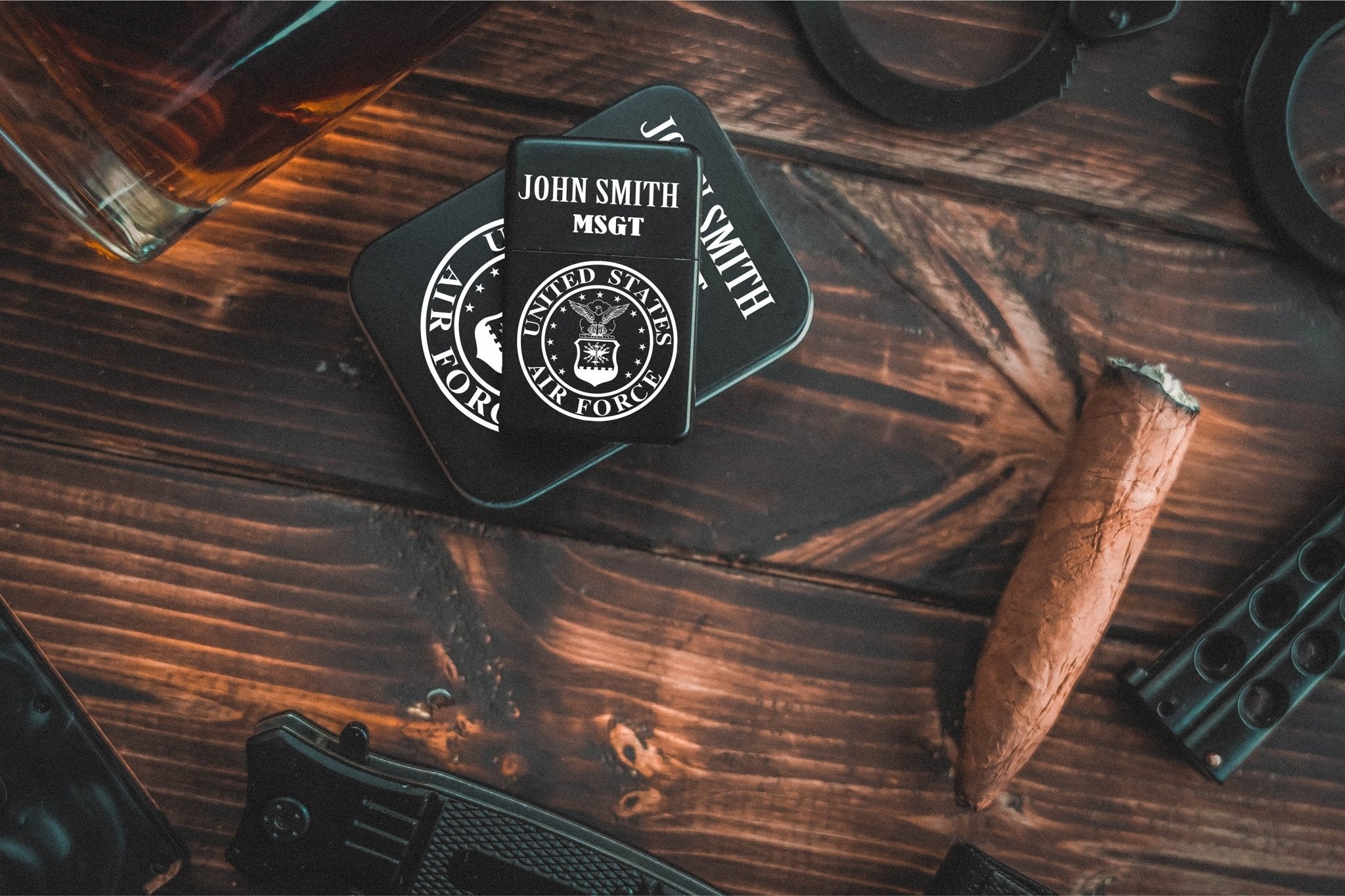 military lighter engraving rank and name detail