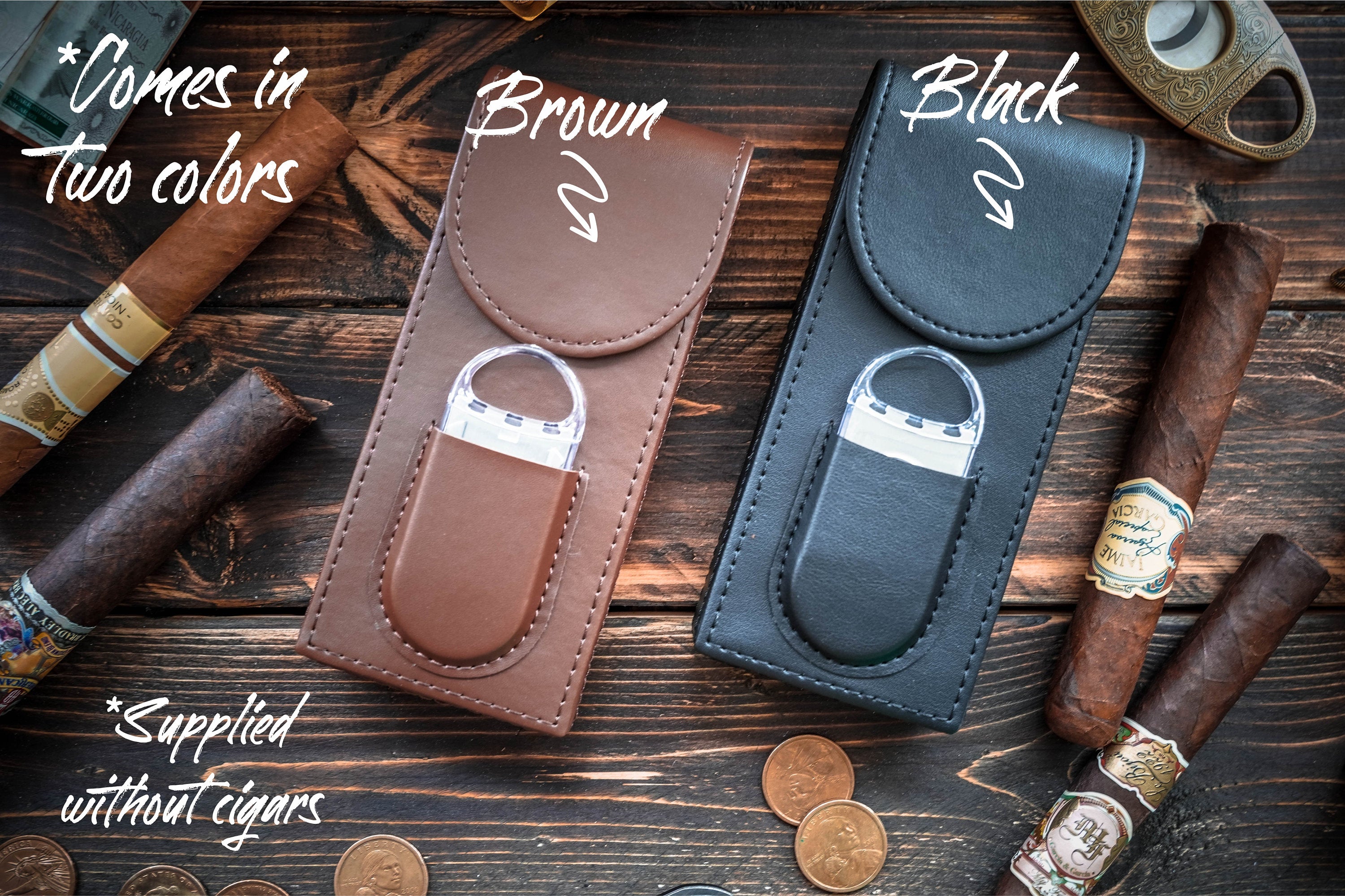 Custom Brown Leather Cigar Case