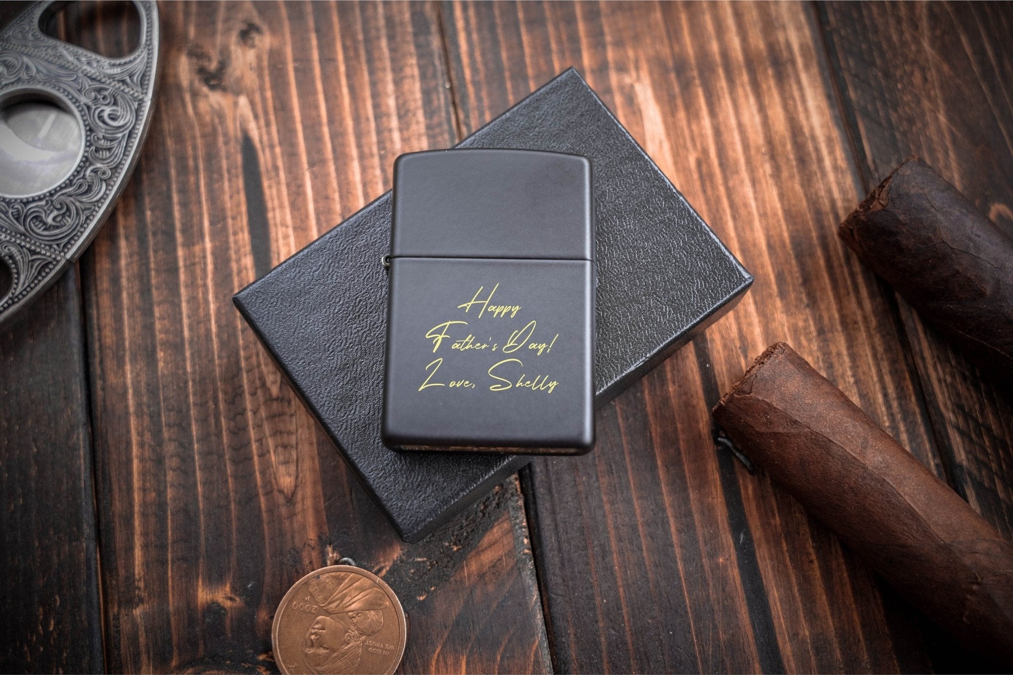 black zippo lighter engraved with custom message